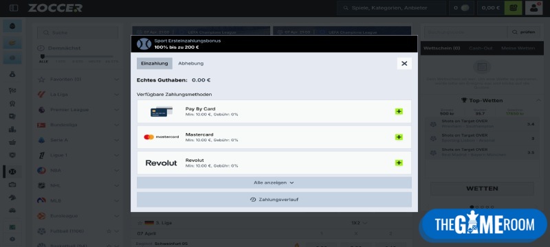 Zoccer Online Wettanbieter Einzahlung