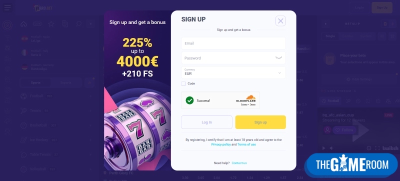 registration at a credit card bookmaker