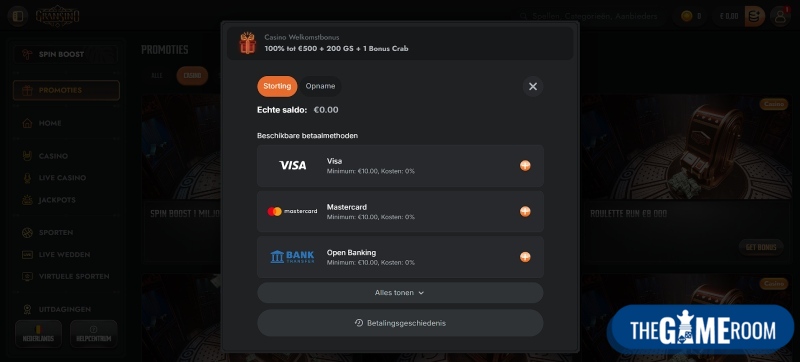 Storten bij €10 deposit casino